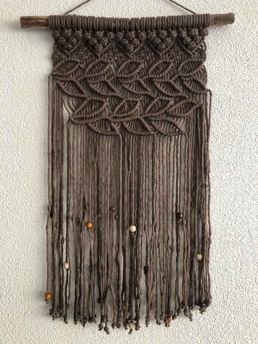 Blaadje , Macrame muur hanger, wandkleed, Macrame wandkleed - 002 bruin