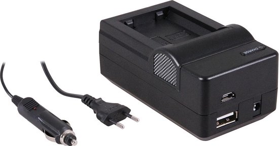 Huismerk 4-in-1 acculader voor Sony NP-FW50 accu - compact en licht - laden via stopcontact, auto, USB en Powerbank
