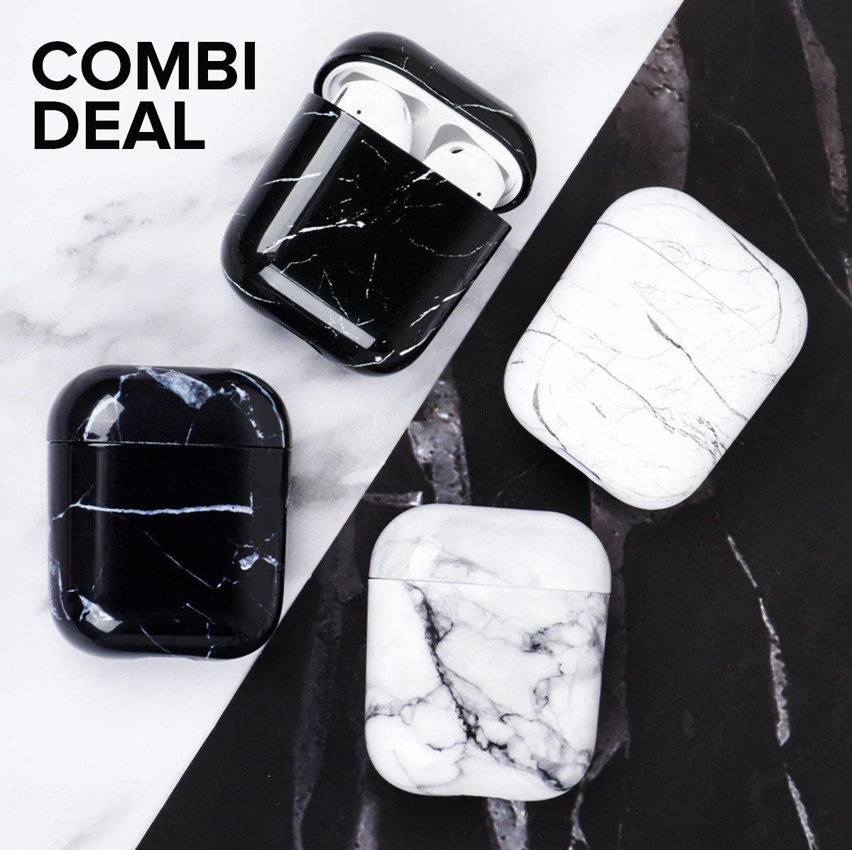 COMBI DEAL - Bescherm hoesje hard case cover Wit Marmer & Zwart Marmer voor Apple AirPods 1 en 2