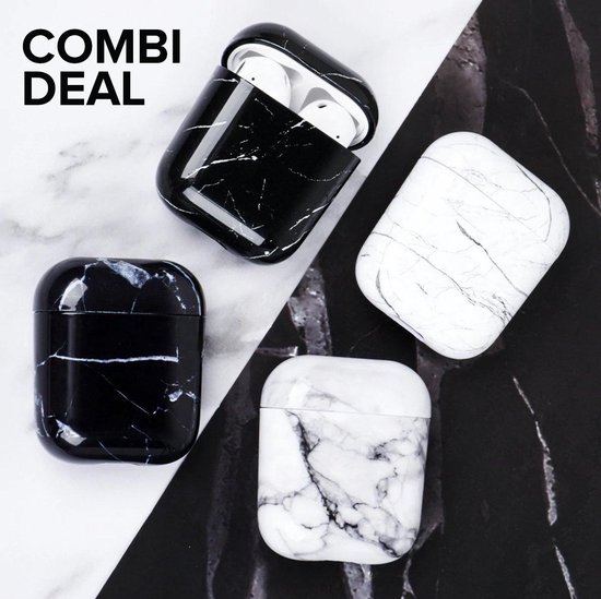 Foto: Combi deal bescherm hoesje hard case cover wit marmer zwart marmer voor apple airpods 1 en 2