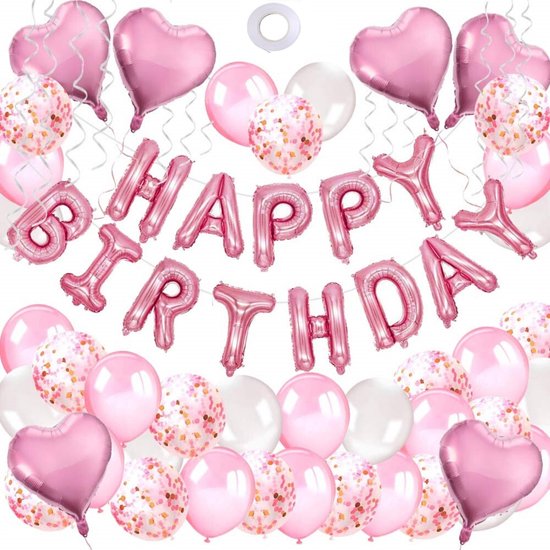 bol.com | Partizzle® Roze Decoratie Verjaardag Versiering Ballonnen Set -  Happy Birthday Folie...