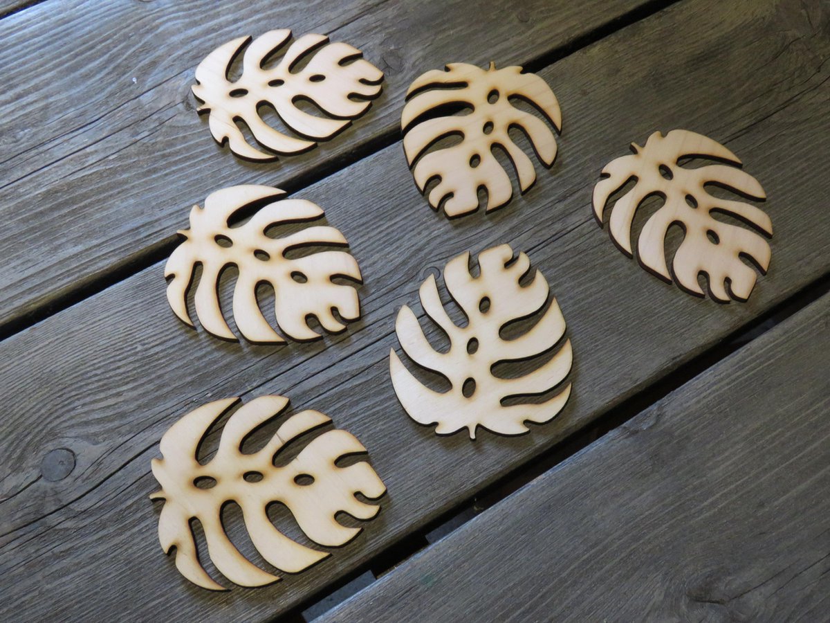 Onderzetters - Hout - Vorm Monstera Blad - Set van 6 - Cadeau voor Moeder