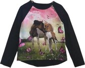 Shirt met paard en veulen zwart roze 110/116