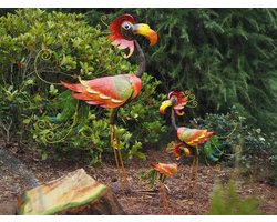 Tuindecoratie - metaal - vreemde vogel - Flamingo donker groot 135x32x92