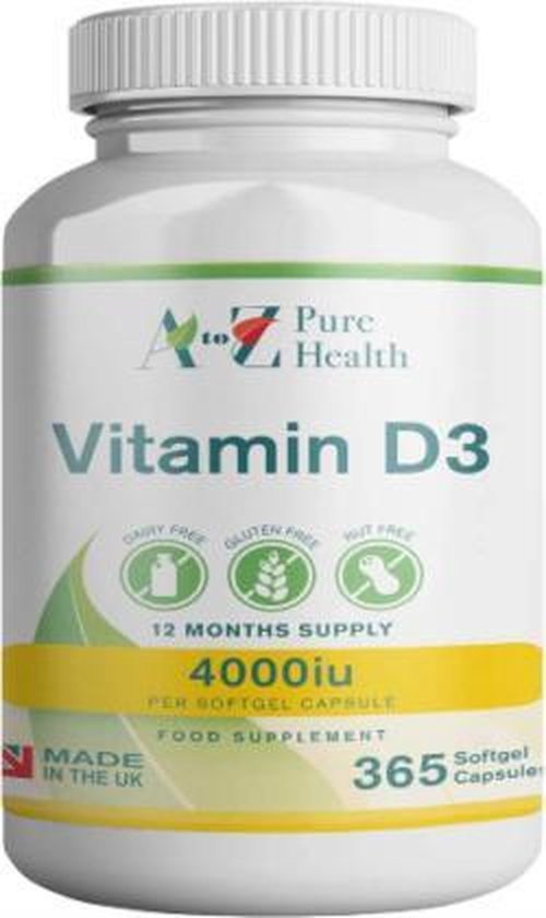 Vitamine D3 4000IU 365 softgels Voor een Heel Jaar AtoZ Pure