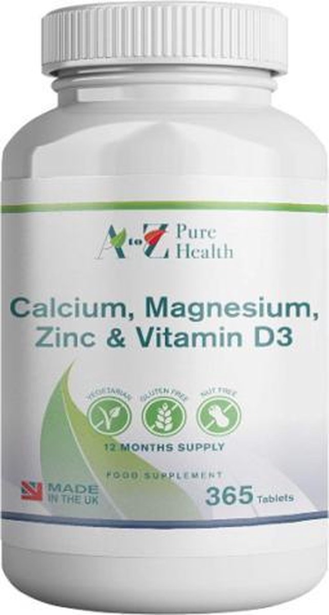 Calcium, Magnesium, Zink & Vitamine D3, 365 Tabletten Jaardosering AtoZ Pure Health