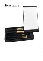 Make up spiegel met verlichting-spiegel met ledlampjes-bewaarplek voor 5  make up kwasten-inclusief 5 make-upkwasten-360 graden draaiende spiegel