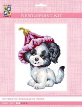 Volledige Borduurpakketen Volwassenen   -  Voorbedrukt   -  Borduurset  - Hobby en Creatief -  Puppy met bloemhoed 14x18cm
