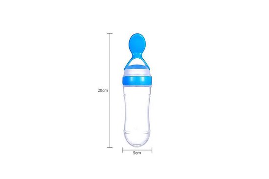 Knijpfles Lepel voor baby`s -Lepel - Silicone - 90 ml Blauw Siliconen Baby Drinkfles - Lepelfles - Antiknoei Drinkfles Met Lepel - Drinkbeker - BPA Vrij van Luvion — afbeelding 5