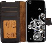 GALATA Echt leer bookcase wallet Samsung Galaxy S20 Ultra hoesje kaartsleuven - handarbeid door ambachtslieden - Mokka Bruin