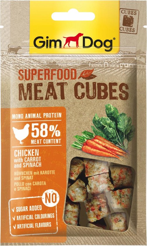 Gimdog Superfood Meat Cubes Kip & Wortel en Spinazie Hondensnack