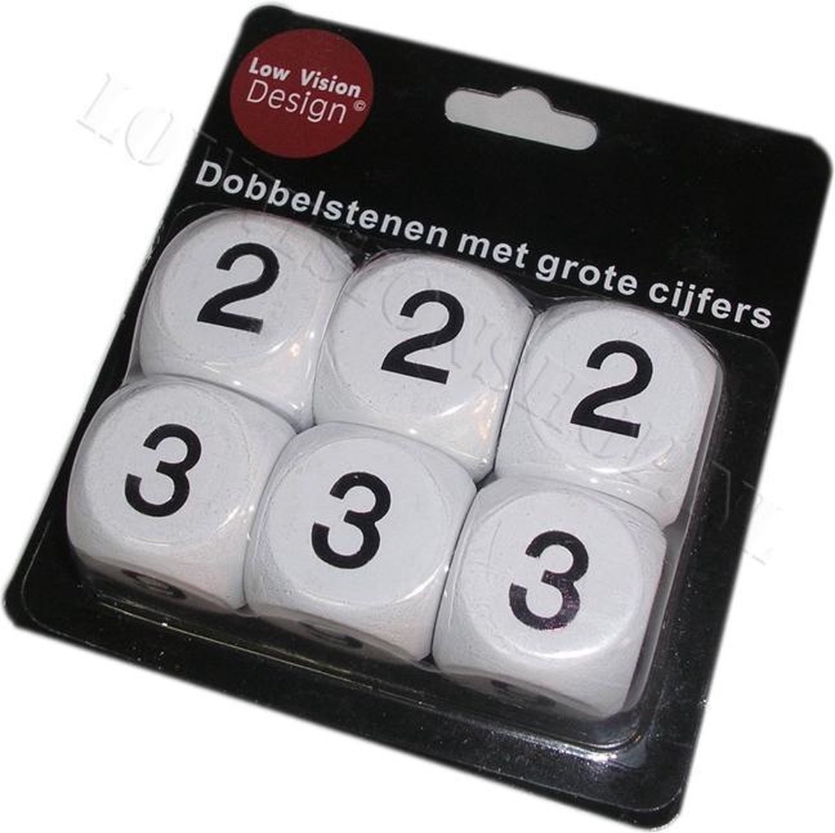 Dobbelstenen met grote cijfers - wit - 6 stuks - Low Vision Design
