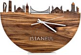 Skyline Klok Istanbul Notenhout - Ø 40 cm - Woondecoratie - Wand decoratie woonkamer - WoodWideCities
