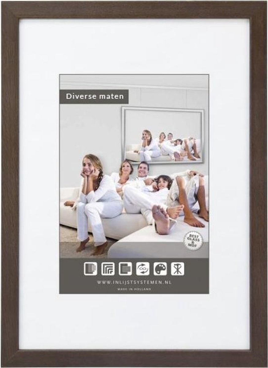 Vlakke Houten Wissellijst - Fotolijst - 28x35 cm - Helder Glas - Koloniaal - 15 mm