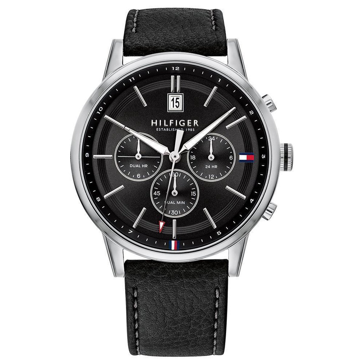 Tommy Hilfiger 1791630 Horloge - Leer - Zwart - Ø 44 mm