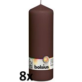 8 stuks Bolsius bruin stompkaarsen 200/70 (72 uur)