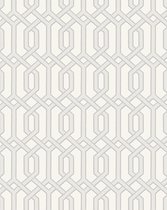Grafisch behang Profhome BA220011-DI vliesbehang hardvinyl warmdruk in reliëf gestempeld met grafisch patroon en metalen accenten wit crèmewit zilver 5,33 m2