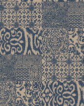 Barok behang Profhome VD219151-DI vliesbehang hardvinyl warmdruk in reliëf gestempeld in collage stijl glanzend blauw beige 5,33 m2