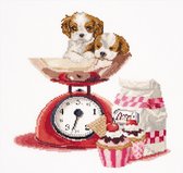 Thea Gouverneur - Borduurpakket met telpatroon - 741A - Voorgesorteerde DMC Garens - Puppy Bakken - Aida - 31 cm x 30 cm - DIY Kit