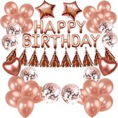 foto van Verjaardag versiering (48 st.) - folie ballonnen - sweet 16 - roze goud decoratie - confetti ballonnen - tassel slinger - happy birthday sixteen - verjaardagsfeest - feestversiering - feest - Rose gold