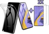 Samsung Galaxy A71 Hoesje - Siliconen Back Cover & 2X Glazen Screenprotector - Transparant