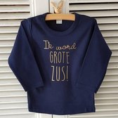 Shirt Ik word grote zus | lange mouw | blauw goud | maat 80 zwangerschap aankondiging bekendmaking Baby big sis sister