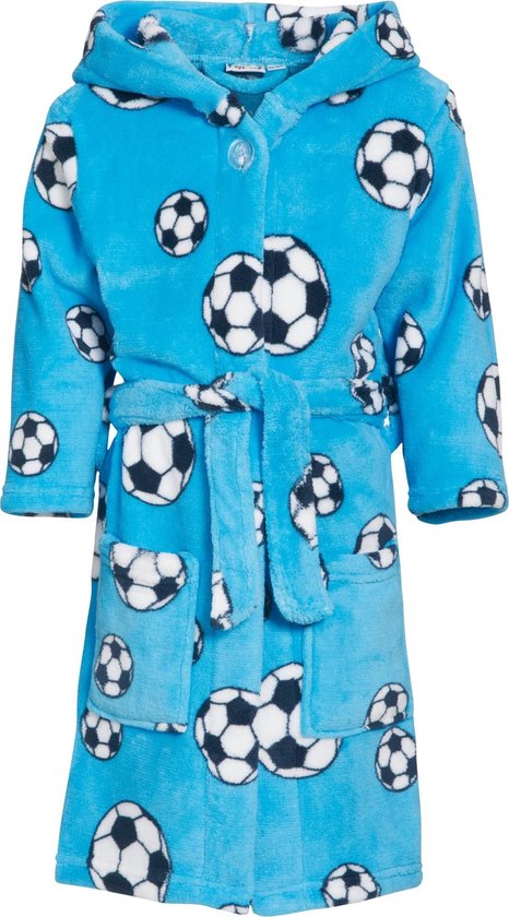 Playshoes - Fleece badjas voor kinderen - Voetbal - Blauw - maat 134-140cm