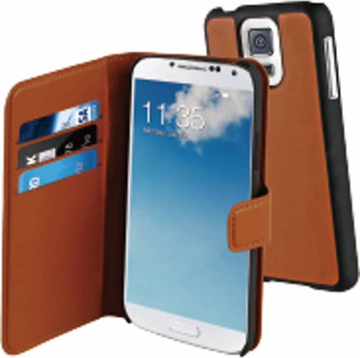 muvit Samsung Galaxy S5 Magnetic Wallet Stand Case met 3 kaartsloten - Bruin