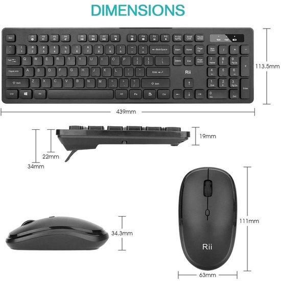 | Rii RK102 draadloos toetsenbord en muis set (Incl | Rii RK102 draadloos toetsenbord en muis set (Incl