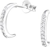 Joy|S - Zilveren halve hoepel zirkonia oorbellen 14 mm oorringen