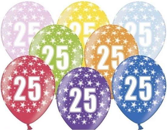 12x stuks feest ballonnen 25 jaar thema met sterretjes - Feestartikelen en versiering