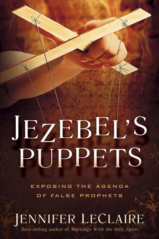 Boek kaft met 'Jezebel's Puppets' in grote letters, met een hand die een houten marionet vasthoudt.