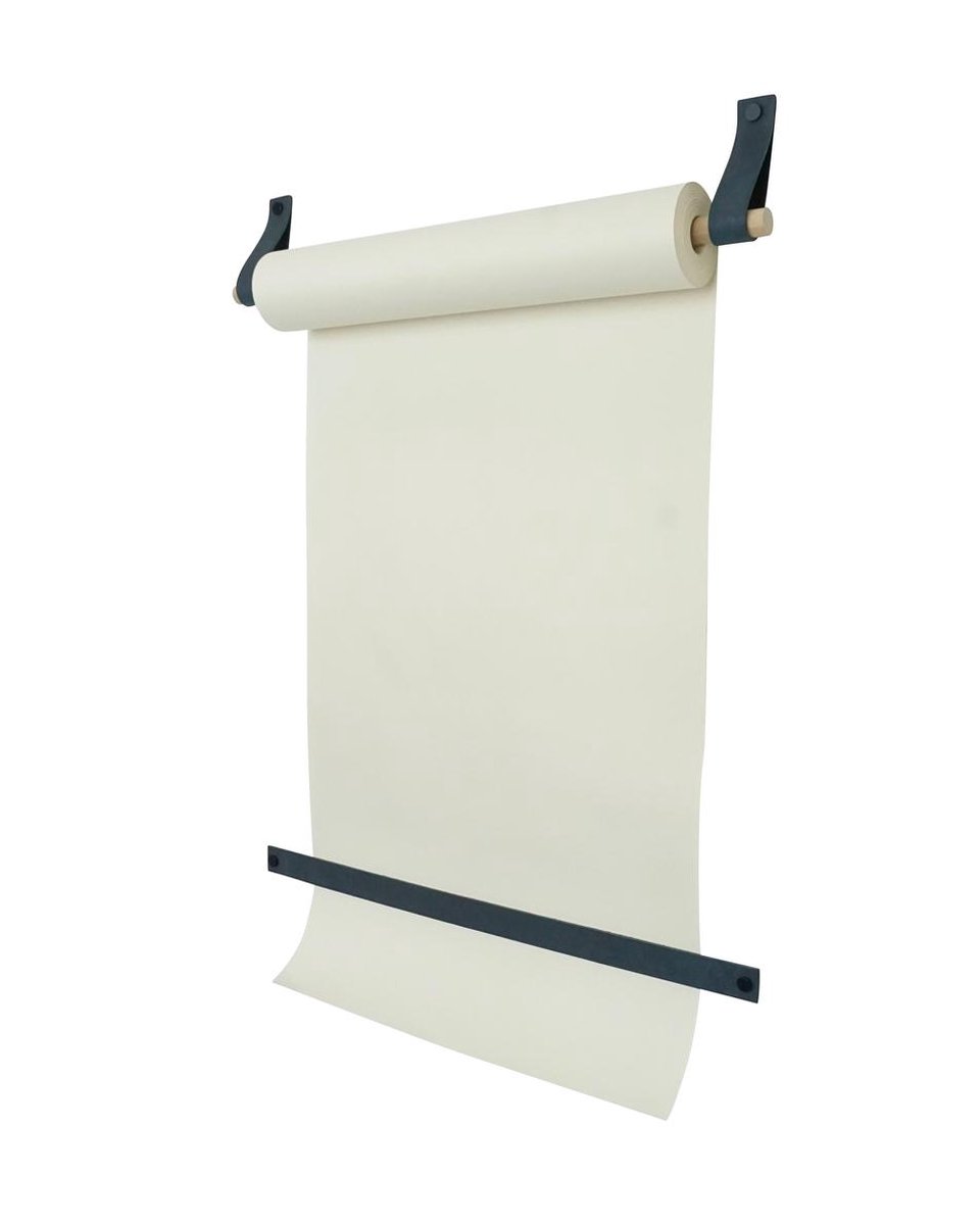 Tekenrol - aan leren lussen | NAVY (Papierrol: wit, Roldrager: rondhout) NU MET: verstevigde afscheurstrook! (wandborden - tekstborden - tekenbord)