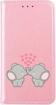 Apple Iphone XR bookcase hoesje roze/goud olifantjes