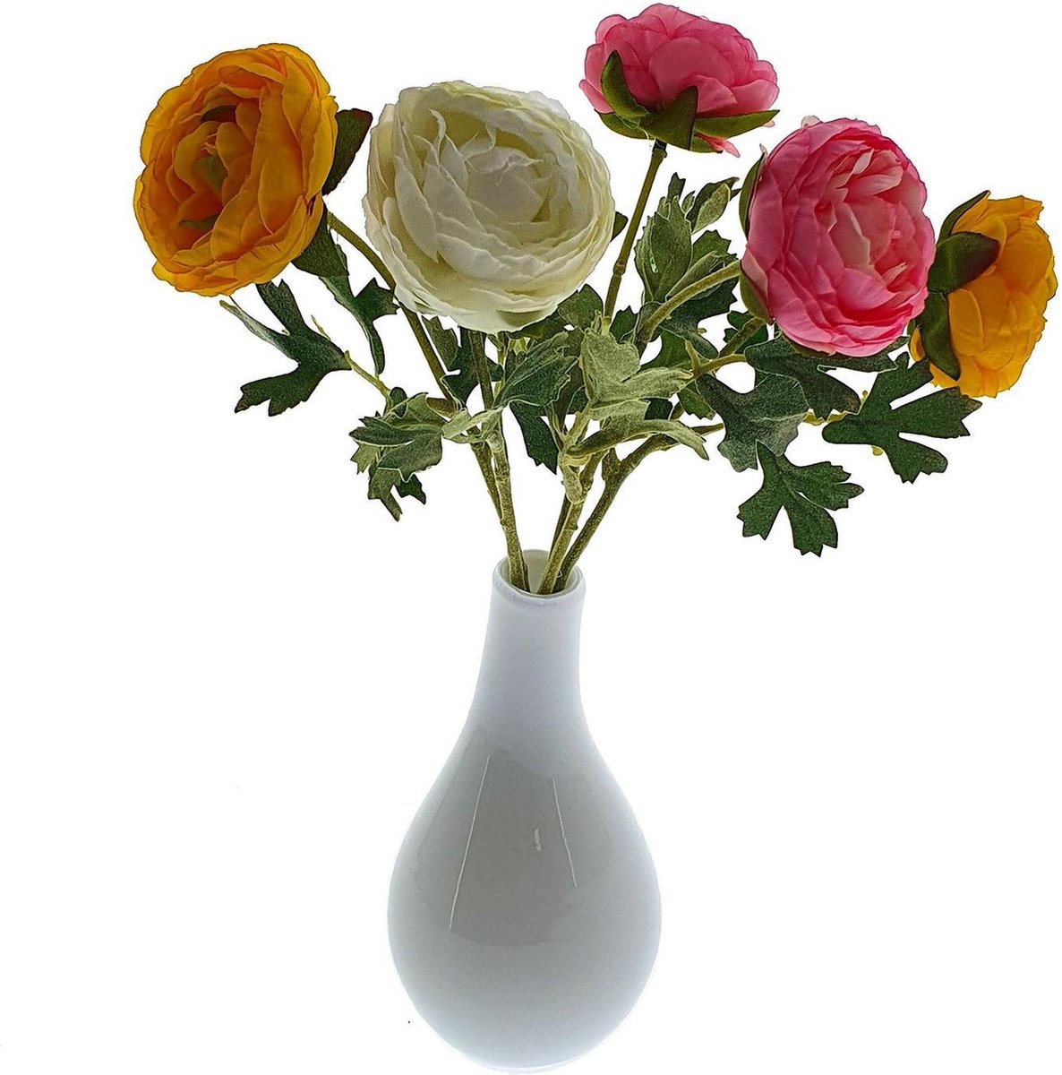 Viv! Accueil Luxures Bouquet de renoncules dans un vase blanc - fleur en  soie - rose... | bol.com