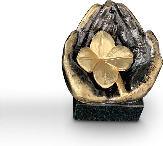 Mini urne cendres figurine trèfle à la main - bronze