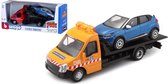 Renault Captur + Flatbed Transporter 1:43 blauw/oranje