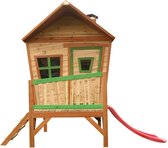 AXI Iris Maison Enfant avec Toboggan rouge - Aire de Jeux pour l'extérieur en marron & vert - Maisonnette / Cabane de Jeu en Bois FSC