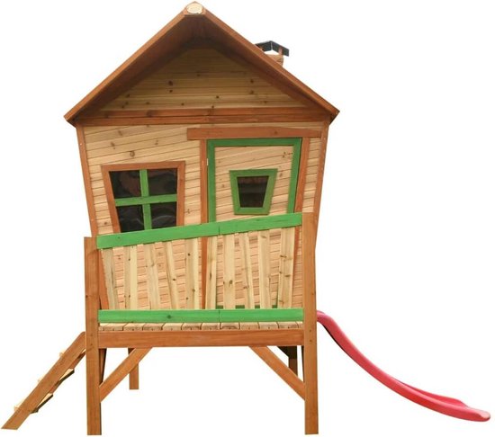 AXI Iris Speelhuis in Bruin - Met Verdieping en Rode Glijbaan - Speelhuisje voor de tuin / buiten - FSC hout - Speeltoestel voor kinderen