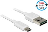 Easy-Micro USB naar Easy-USB-A kabel - USB2.0 - tot 2A / wit - 1 meter