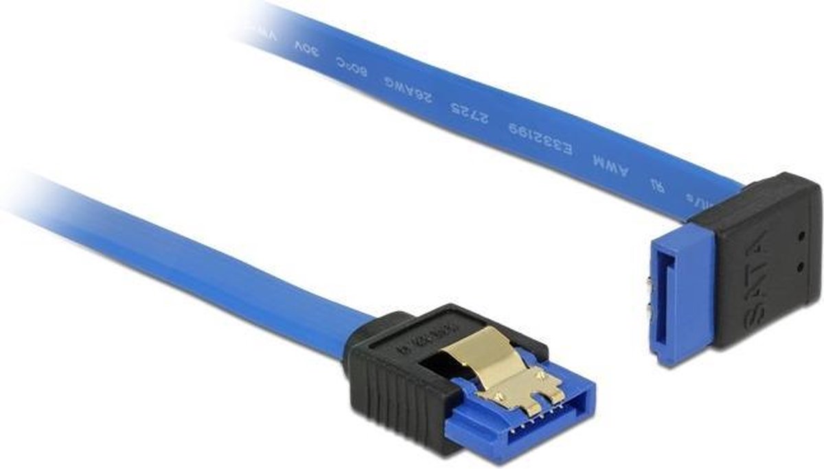 SATA datakabel - recht / haaks naar boven - plat - SATA600 - 6 Gbit/s / blauw - 0,30 meter