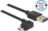 Easy-Micro USB haaks (links/rechts) naar Easy-USB-A kabel - USB2.0 - tot 2A / zwart - 1 meter