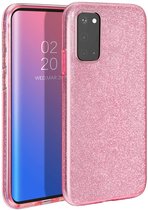 Samsung Galaxy S20 Hoesje - Siliconen Glitter Backcover - Roze