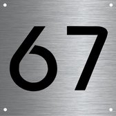 RVS huisnummer 12x12cm nummer 67