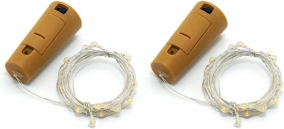 2x Kurk met LED lichtsnoer voor in wijnfles 2 meter - Flessenverlichting - Flessen verlichting/lichtjes/led lampjes warm wit 2 stuks