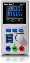 PeakTech® 6227: DC schakelende voeding 0-60 V / 0-6 A met kleuren LCD & 2 x USB