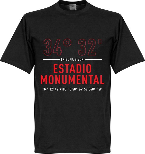 River Plate Estadio Monumental Coördinaten T-Shirt - Zwart - XXXXL