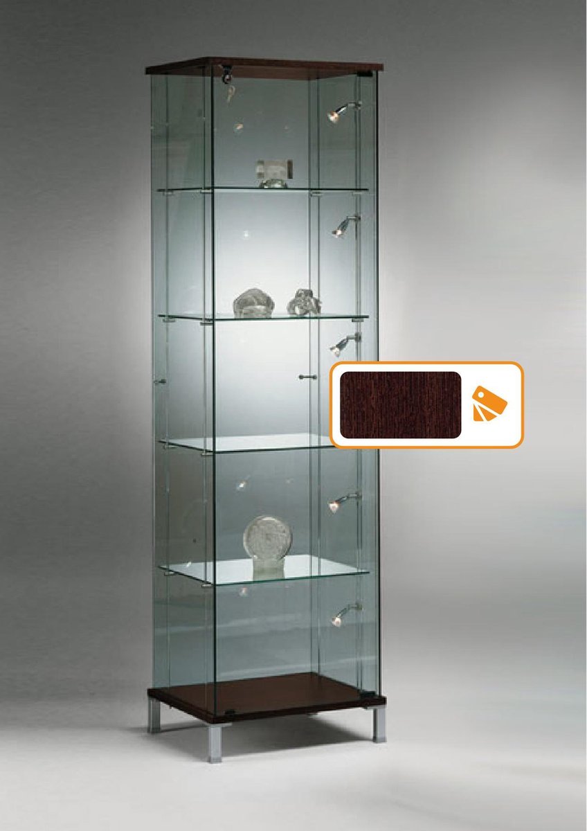Vitrine Floatline Volglas Cubic 48PVWE kleur Wengé met led plafond verlichting