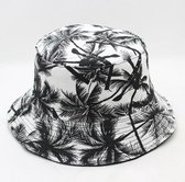 Bucket hat - Palm tree - Vissershoedje - Zonnehoedje - Buckethat - Hiking - Zwart-wit - palmprint