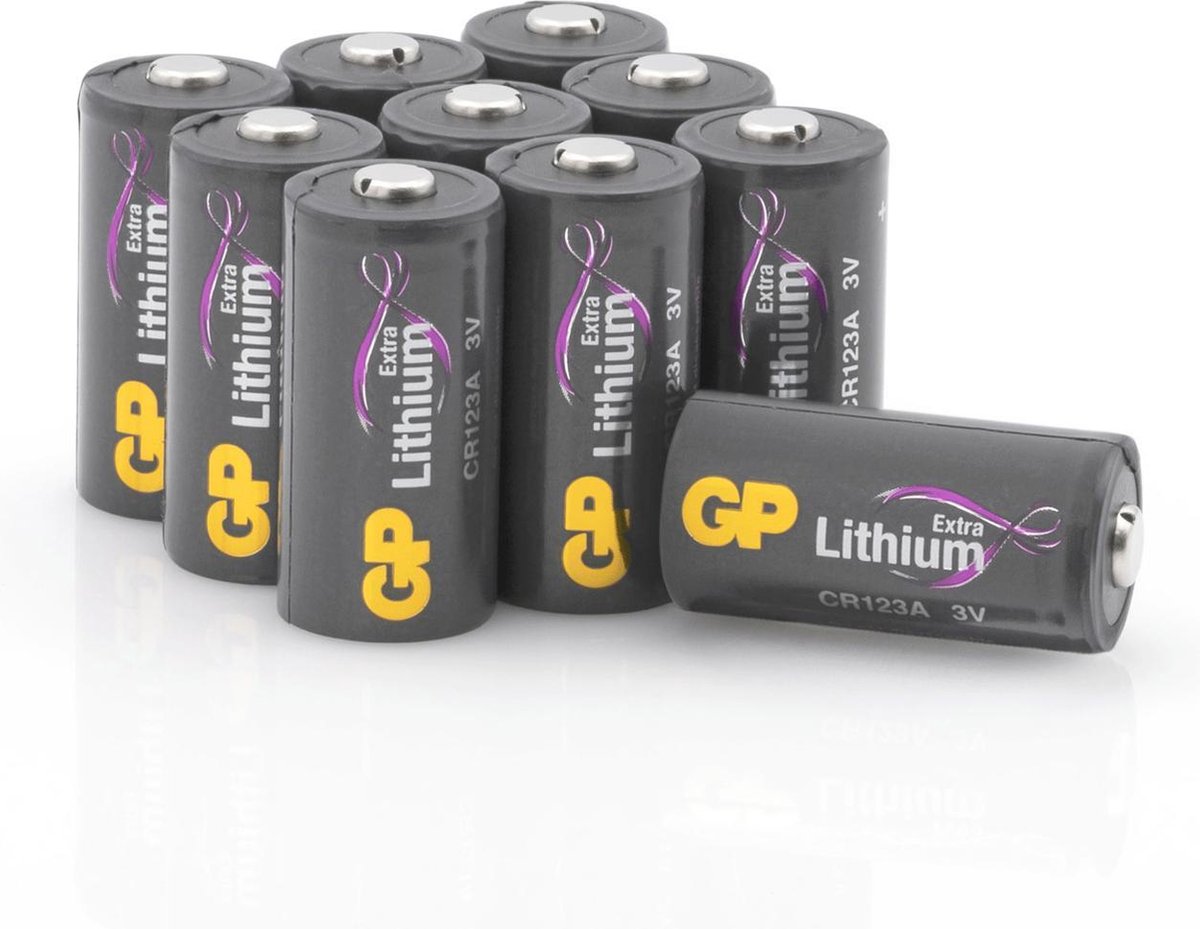 GP Extra Lithium batterijen CR123A 3V batterij CR123 - 10 stuks, CR123A batterij in plasticvrije ver